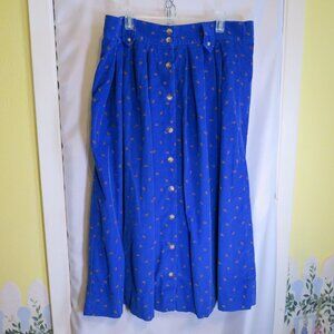 Vintage Blue Corduroy Paisley Pleated Skirt Wheelchair friendly